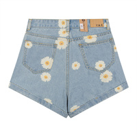 Free Shipping-LITTLE WHITE FLOWERS DENIM SHORTS - Thumbnail 1