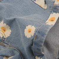Free Shipping-LITTLE WHITE FLOWERS DENIM SHORTS - Thumbnail 2