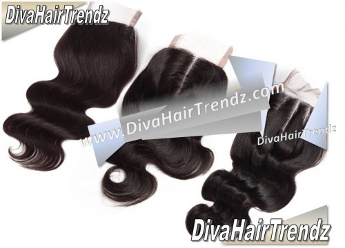 18" Brazilian Body Wave Lace Closure (Free, Middle and 3 Part Available!), High Grade 6A! [Color #1B] 