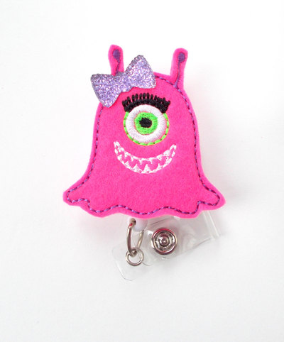 Mia the monster - retractable id badge reel - name badge holder - nursing badge - nurse badge holder - nursing badge clip - teacher badge