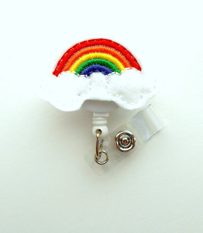 Rainbow - retractable id badge reel - name badge holder - cute badge reel - nurse badge holder - nursing badge clip - felt badge