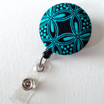 Name badge holder - fun badge holder - nurse badge reel - cute id badge clip - fabric badge clip - aqua diamond