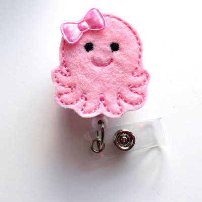 Pink octopus - retractable id badge reel - md badge holder - cute badge reel - nurse badge holder - nursing badge clip - teacher badge