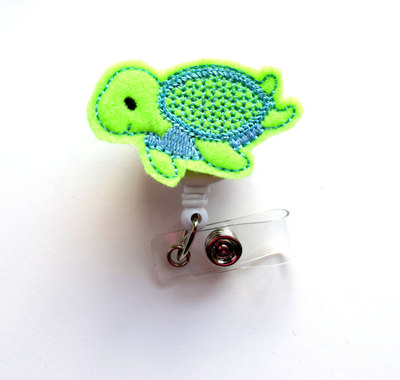 Baby turtle - retractable id badge reel - name badge holder - pediatric badge reel - nurse badge holder - nursing badge - felt badge