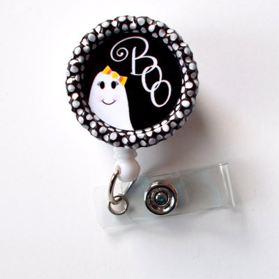 Boo ghost - name badge holder - lanyard - nursing badge - teacher  badge - nurses badge - halloween badge - rn badge - picu  - nurse gift