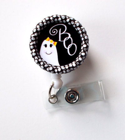 Boo ghost - name badge holder - lanyard - nursing badge - teacher  badge - nurses badge - halloween badge - rn badge - picu  - nurse gift
