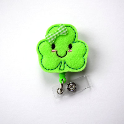 Happy shamrock - retractable badge reel - name badge holder - cute badge reel - nurse badge holder - nursing badge clip - felt badge - rn