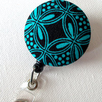 Name Badge Holder - Fun Badge Holder - Nurse Badge Reel - Cute ID Badge Clip - Fabric Badge Clip - Aqua Diamond - Thumbnail 1