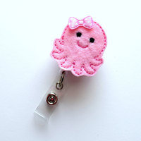 Pink Octopus - Retractable ID Badge Reel - MD Badge Holder - Cute Badge Reel - Nurse Badge Holder - Nursing Badge Clip - Teacher Badge - Thumbnail 1