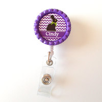 Personalized Easter Bunny Purple - ID Badge Holder - Badge Reel - Name Badge Holder - Bottle Cap Badge - Nursing Badge - Nurse Badge Holder - Thumbnail 1