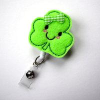 Happy Shamrock - Retractable Badge Reel - Name Badge Holder - Cute Badge Reel - Nurse Badge Holder - Nursing Badge Clip - Felt Badge - RN - Thumbnail 1