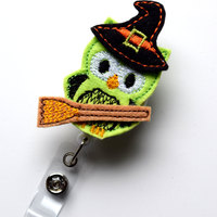 Witch Owl - Retractable ID Badge Reel - Name Badge Holder - Nursing Badge - Nurse Badge Holder - Nursing Badge Clip - Felt Badge - Thumbnail 2
