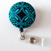 Name Badge Holder - Fun Badge Holder - Nurse Badge Reel - Cute ID Badge Clip - Fabric Badge Clip - Aqua Diamond - Thumbnail 2