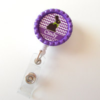 Personalized Easter Bunny Purple - ID Badge Holder - Badge Reel - Name Badge Holder - Bottle Cap Badge - Nursing Badge - Nurse Badge Holder - Thumbnail 2