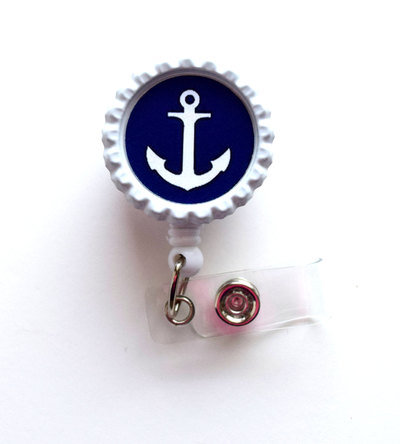 Navy anchor - nursing badge holder - teacher badge reel  - nurse name badge - nurses badge - cute id badge reel - sea pass