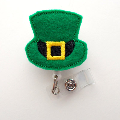 St. patrick&#39;s day leprechaun hat  - name badge holder - cute badge reel - nurse badge holder - nursing badge clip - teacher badge reel