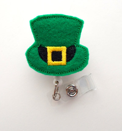 St. patrick&#39;s day leprechaun hat  - name badge holder - cute badge reel - nurse badge holder - nursing badge clip - teacher badge reel