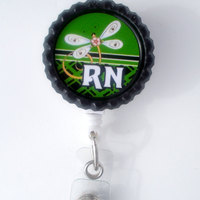 RN Dragonfly Green - Name Badge Holder - Cute Badge Reels - Nurse Badge - Nurse Gift  - Nursing Badge - RN Badge - Hospital Badge - Thumbnail 1