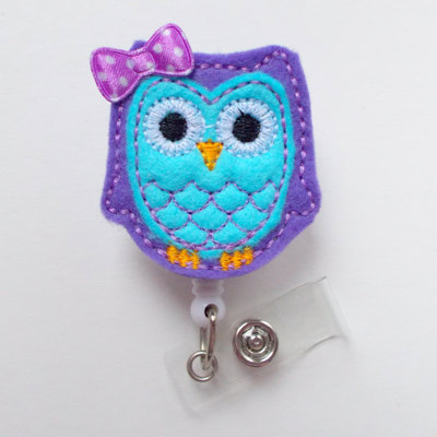 Blueberry owl with bow - cute badge holder - nurses badge holder - felt badge - nursing badge holder - cute badge reel - rn badge reel