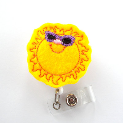 Badge reel - sunshine with purple glasses - id badge reel - unique badge reels - nurse badge holder - felt badge reel - the badge shack