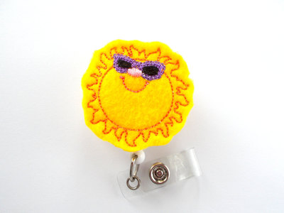 Badge reel - sunshine with purple glasses - id badge reel - unique badge reels - nurse badge holder - felt badge reel - the badge shack