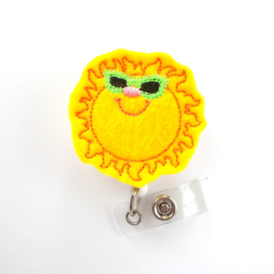 Sunshine with green glasses - id badge reel - badge holder - cute badge reel - nurse badge holder - felt badge reel - the badge shack