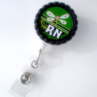 RN Dragonfly Green - Name Badge Holder - Cute Badge Reels - Nurse Badge - Nurse Gift  - Nursing Badge - RN Badge - Hospital Badge - Thumbnail 2