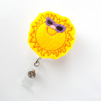 Badge Reel - Sunshine with Purple Glasses - ID Badge Reel - Unique Badge Reels - Nurse Badge Holder - Felt Badge Reel - The Badge Shack - Thumbnail 1