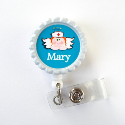 Personalized nurse angel blue  - name badge holder - retractable id badge reel  - nurse badge holder - nursing badge holder