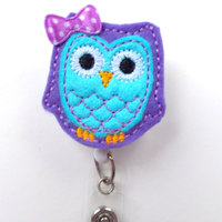 Blueberry Owl with bow - Cute Badge Holder - Nurses Badge Holder - Felt Badge - Nursing Badge Holder - Cute Badge Reel - RN Badge Reel - Thumbnail 2