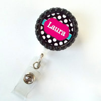 Personalized Polka Dot Pink - Name Badge Holder - Retractable ID Badge Reel  - Nurse Badge Holder - Nursing Badge Holder - RN - Teacher Gift - Thumbnail 1