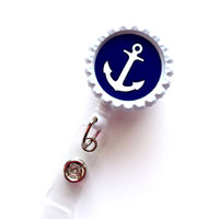 Navy Anchor - Nursing Badge Holder - Teacher Badge Reel  - Nurse Name Badge - Nurses Badge - Cute ID Badge Reel - Sea Pass - Thumbnail 2