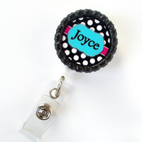 Personalized Polka Dot Blue - Name Badge Holder - Cute Badge Reel - Nurse Badge Holder - Nursing Badge Holder - RN - Teacher Gift - Thumbnail 1