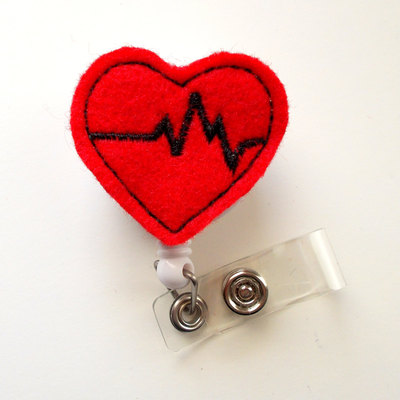 Beating heart - retractable id badge reel - cardiac care badge - nursing badge - nurse badge holder - nursing badge clip - felt badge