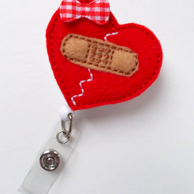 Mended bandaid heart - retractable badge reel - nurse badge holder - nursing badge - felt badge - rn badge - pediatric nurse badge - gift