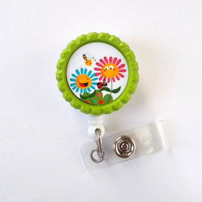 Smiling daisies - flower badge holder -  nursing badge holder - id badge reel - nurse id badge clip - teacher badge - dental assistant badge