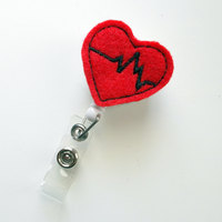 Beating Heart - Retractable ID Badge Reel - Cardiac Care Badge - Nursing Badge - Nurse Badge Holder - Nursing Badge Clip - Felt Badge - Thumbnail 1