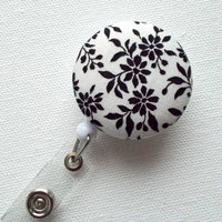 Black Floral - Retractable ID Badge Holder - Name Badge Holder - Flower Badge Reel - Nurse Badge Holder - Teacher ID Badge Reel - Thumbnail 1