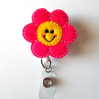 Happy Flower - Retractable ID Badge Reel - MD Badge Holder - Cute Badge Reel - Nurse Badge Holder - Nursing Badge Clip - Teacher Badge - Thumbnail 2