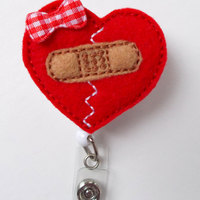 Mended Bandaid Heart - Retractable Badge Reel - Nurse Badge Holder - Nursing Badge - Felt Badge - RN Badge - Pediatric Nurse Badge - Gift - Thumbnail 1