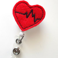 Beating Heart - Retractable ID Badge Reel - Cardiac Care Badge - Nursing Badge - Nurse Badge Holder - Nursing Badge Clip - Felt Badge - Thumbnail 2