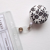 Black Floral - Retractable ID Badge Holder - Name Badge Holder - Flower Badge Reel - Nurse Badge Holder - Teacher ID Badge Reel - Thumbnail 2