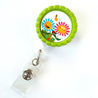 Smiling Daisies - Flower Badge Holder -  Nursing Badge Holder - ID Badge Reel - Nurse ID Badge Clip - Teacher Badge - Dental Assistant Badge - Thumbnail 1