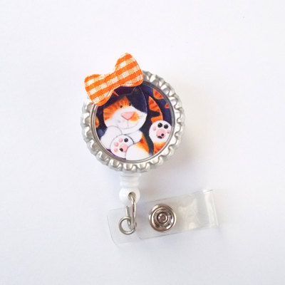 Calico kitty - retractable id badge reel - animal badge holder - vet badge reel - nurse badge holder - nursing badge clip - teacher badge