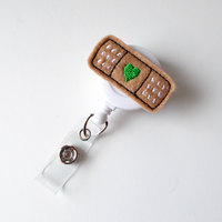 Bandaid Green Heart - Retractable ID Badge Reel - MD Badge Holder - Cute Badge Reel - Nurse Badge Holder - Nursing Badge Clip - Felt Badge - Thumbnail 2