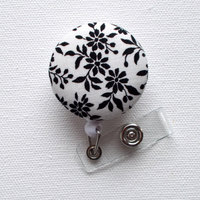 Black Floral - Retractable ID Badge Holder - Name Badge Holder - Flower Badge Reel - Nurse Badge Holder - Teacher ID Badge Reel - Thumbnail 3