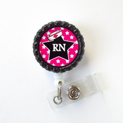 Rn star black - nurse badge reel - nursing badge - nurse badge clip - cute badge reel - registered nurse badge holder - or badge holder