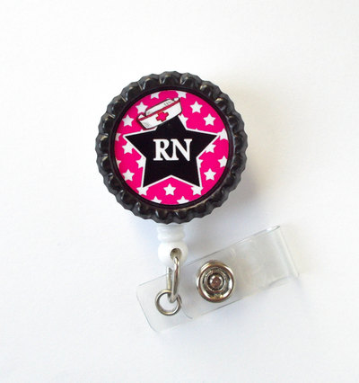 Rn star black - nurse badge reel - nursing badge - nurse badge clip - cute badge reel - registered nurse badge holder - or badge holder
