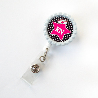 Rn star pink - nurse badge reel - nursing badge - nurse badge clip - cute badge reel - registered nurse badge holder - er badge holder