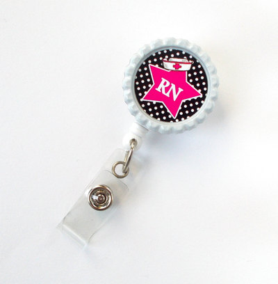 Rn star pink - nurse badge reel - nursing badge - nurse badge clip - cute badge reel - registered nurse badge holder - er badge holder